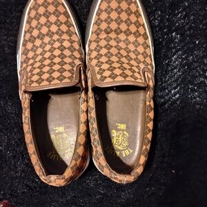 Alife Tan and Brown Checkered Slip-Ons